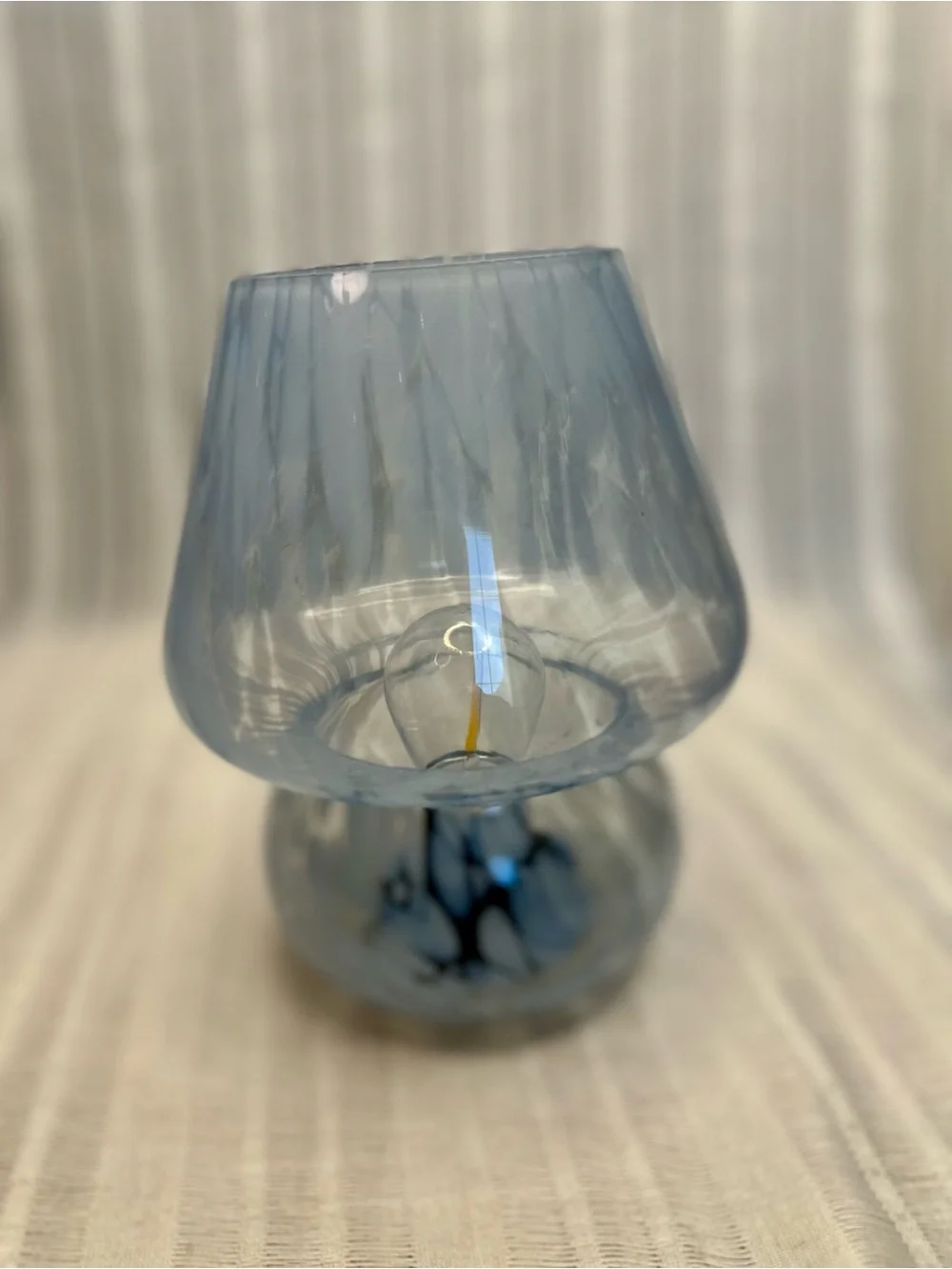 Handblown Mushroom Table Lamp in White and Blue